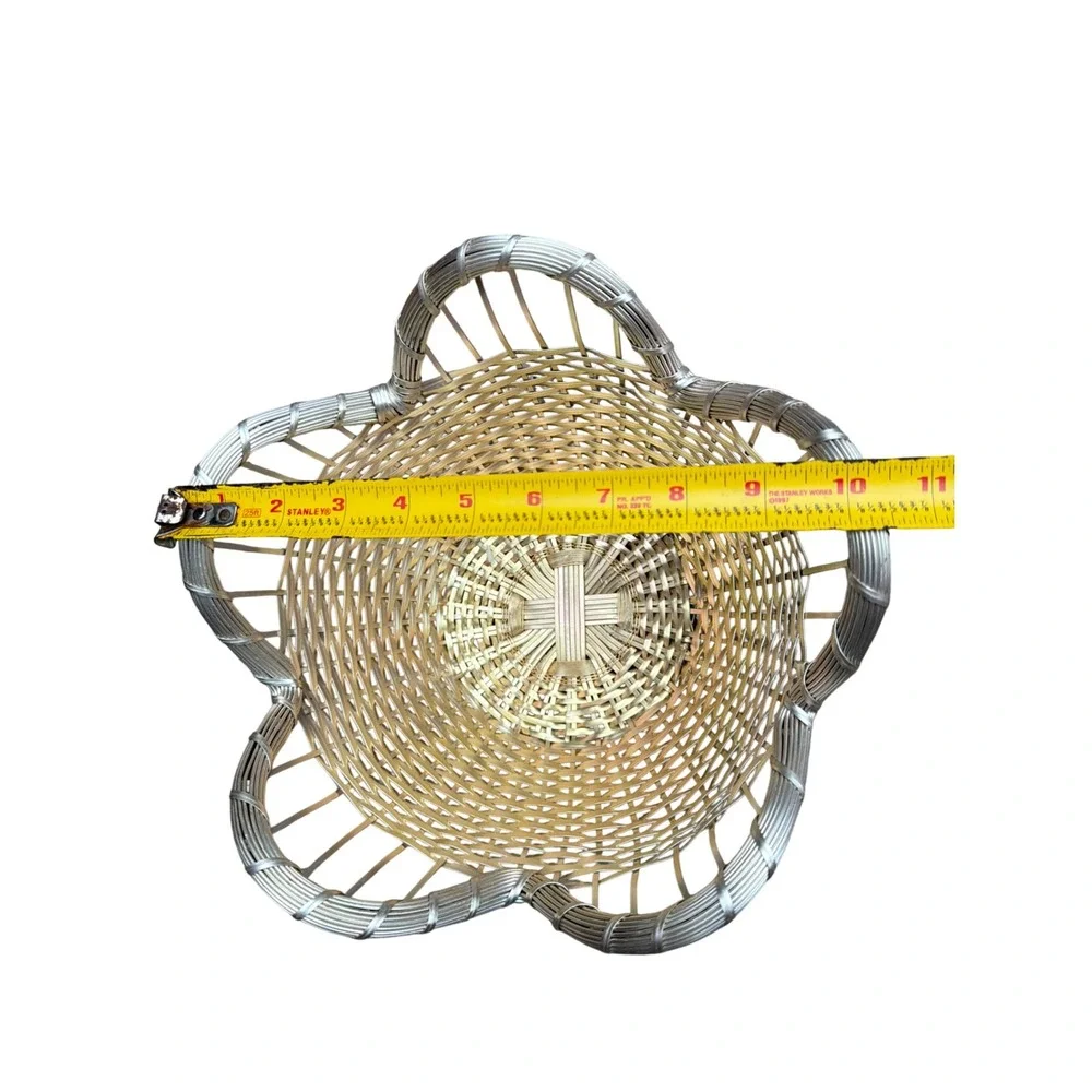 French Style Woven Wire Baskets Set of 2 Silver/Gold Color Scalloped Pedestal